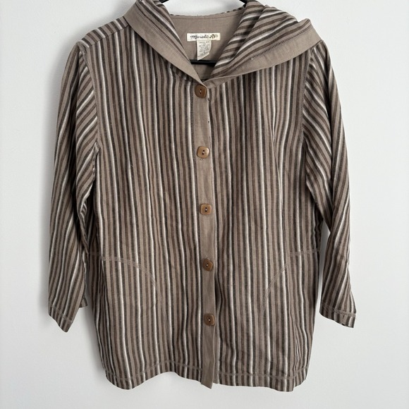 Mureli Jackets & Blazers - Vintage Mureli Womens Linen Blend Striped Sweatshirt Jacket Size S Taupe Brown